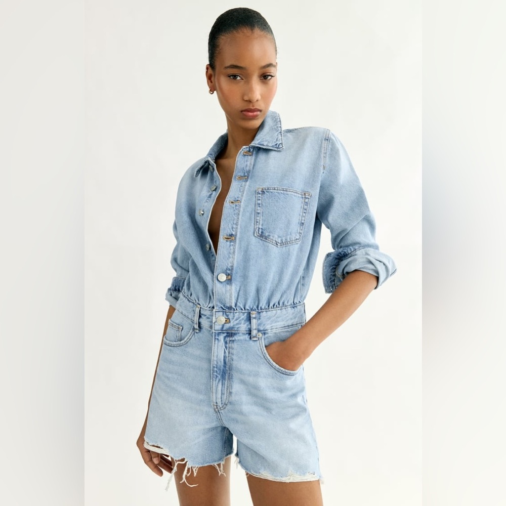 ZARA SHORT DENIM JUMPSUIT ROMPER